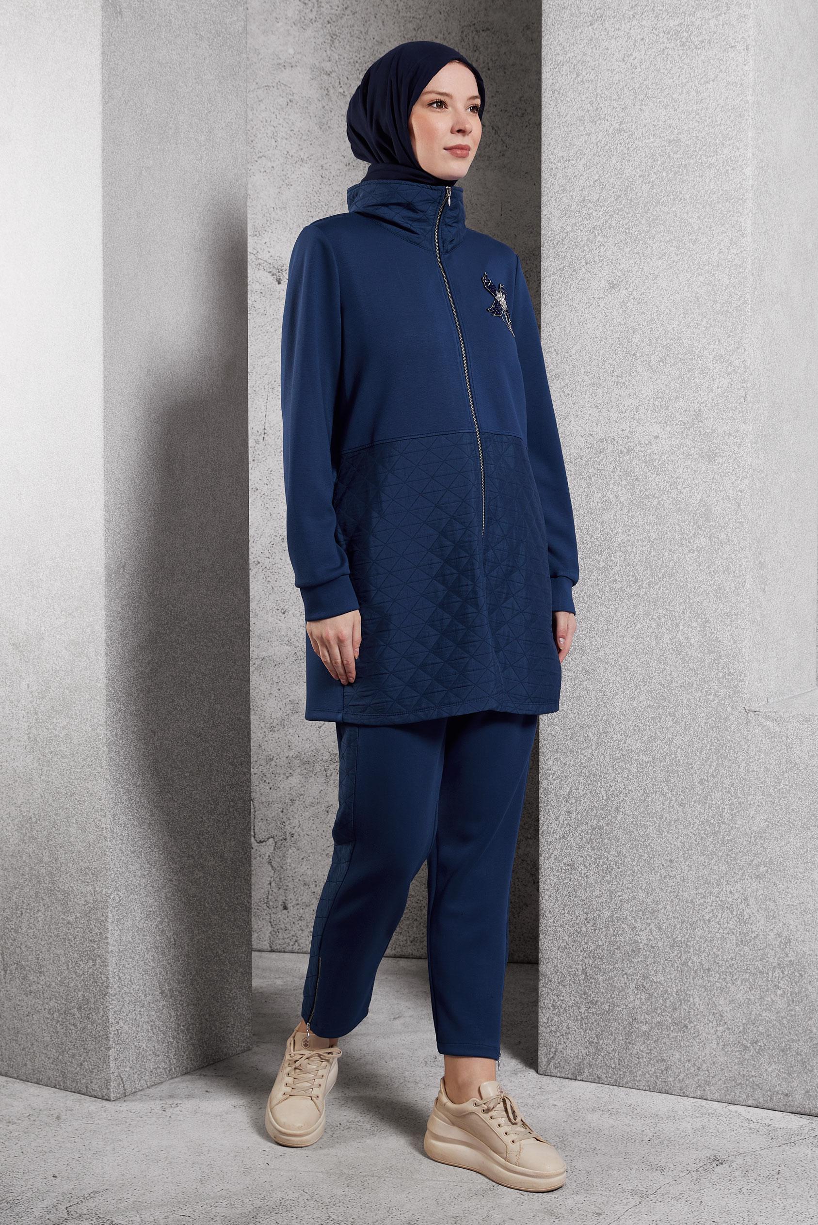 Tesettür giyim LACİVERT KAPİTONE PANTOLONLU EŞOFMAN TAKIM 45036