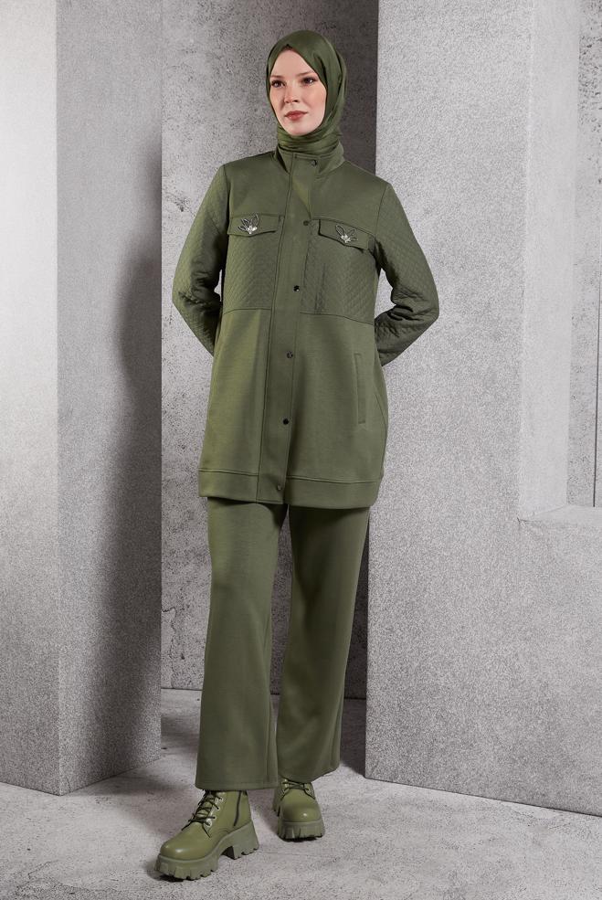 Tesettür giyim HAKİ PANTOLONLU EŞOFMAN TAKIM 45037 - ALVİNA