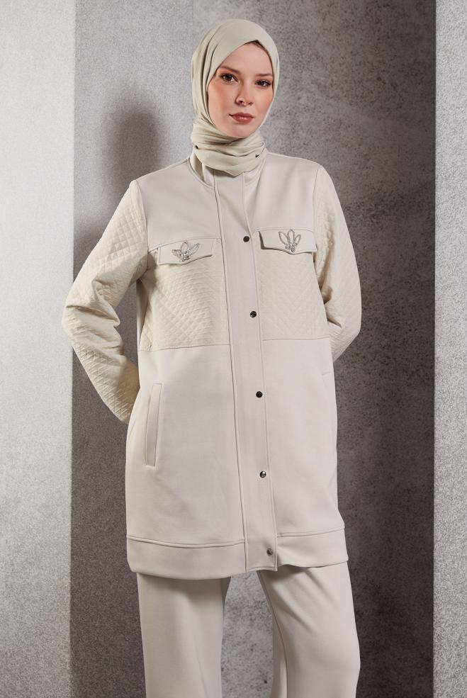 Tesettür giyim BEJ PANTOLONLU EŞOFMAN TAKIM 45037 - ALVİNA