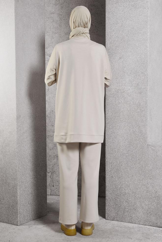 Tesettür giyim BEJ PANTOLONLU EŞOFMAN TAKIM 45037 - ALVİNA