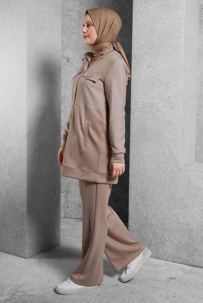 Tesettür giyim KAHVE PANTOLONLU EŞOFMAN TAKIM 45037 - ALVİNA