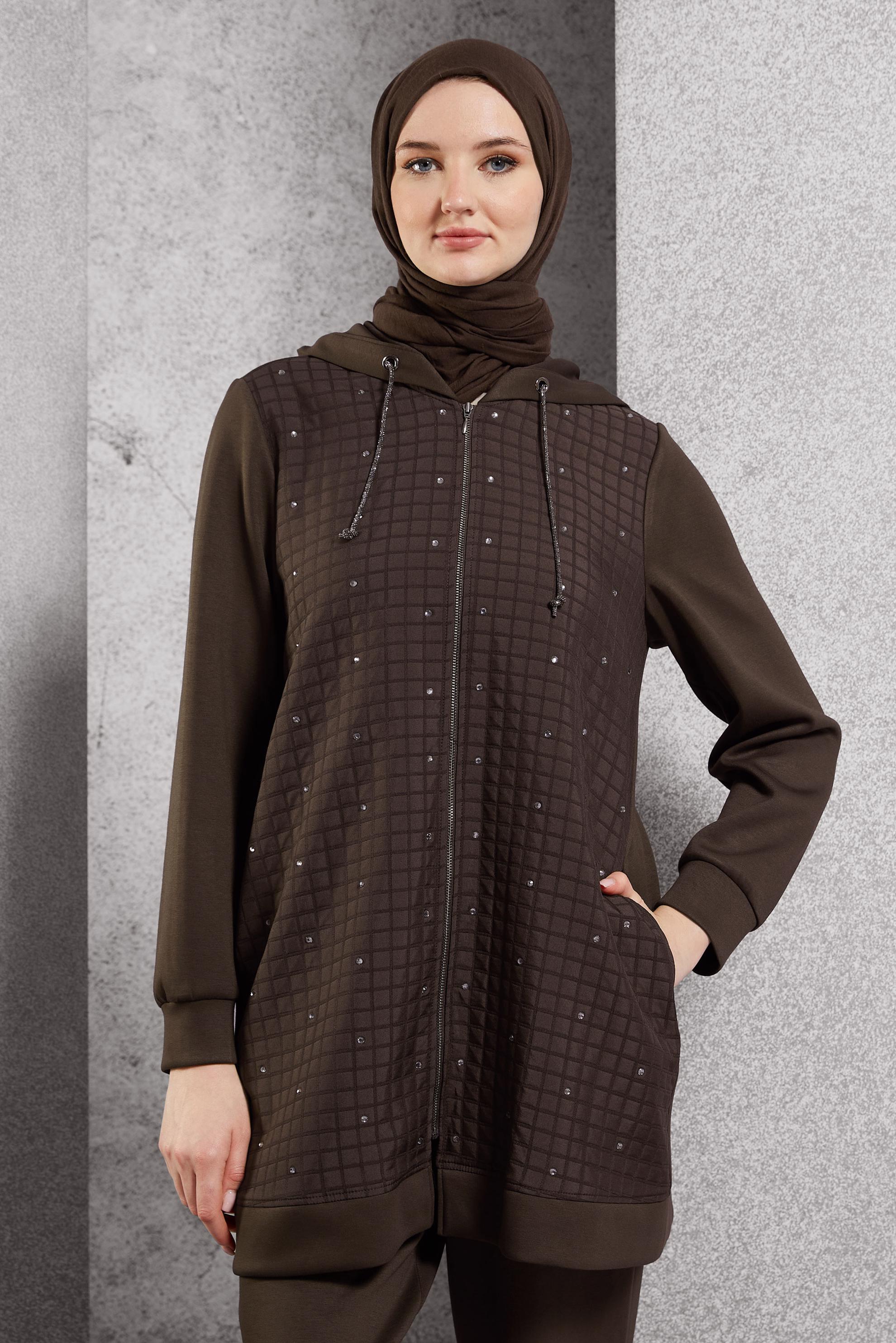 Vêtements hijab BRUN ENSEMBLE DE SURVÊTEMENT MATELASSÉ 45038