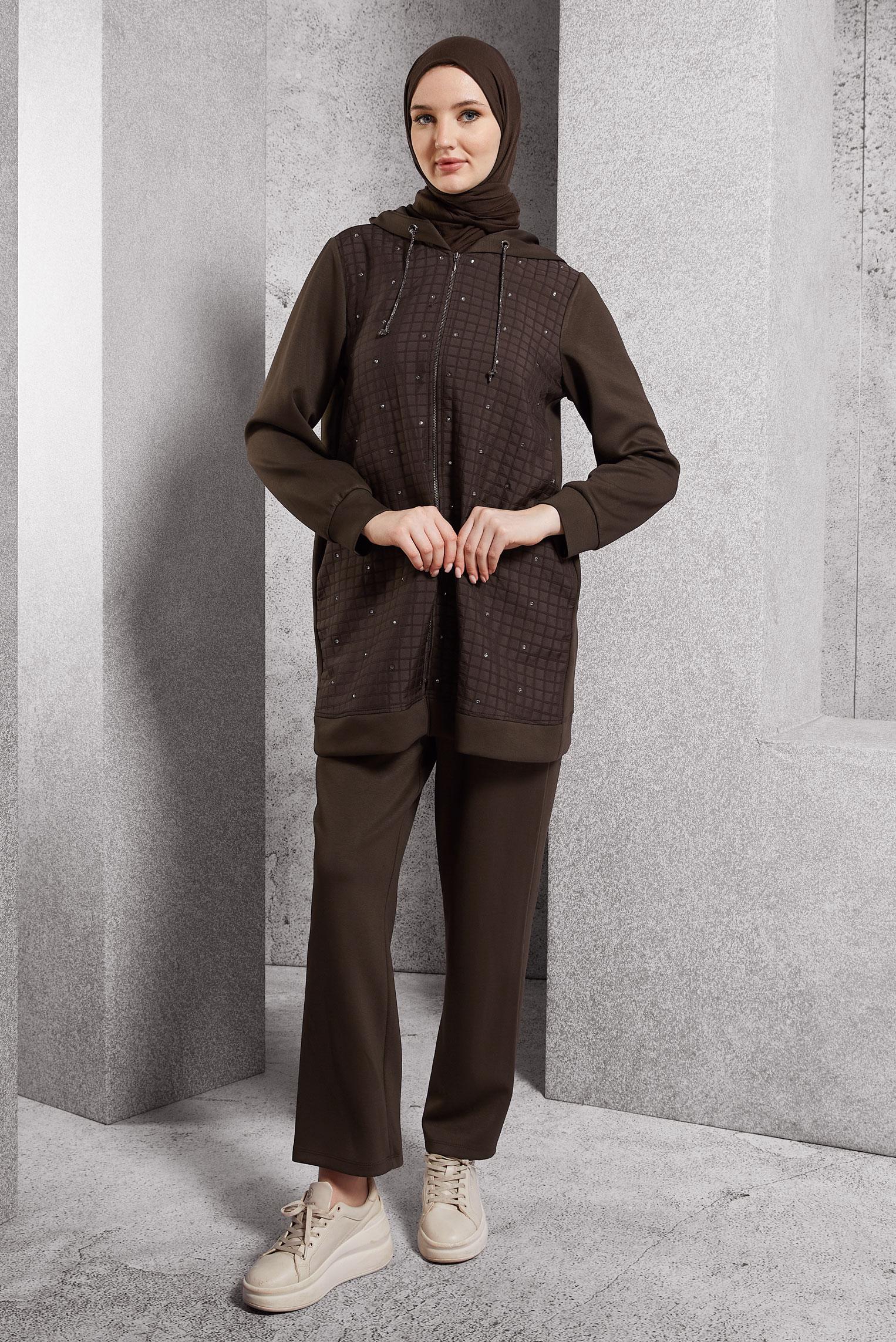 Vêtements hijab BRUN ENSEMBLE DE SURVÊTEMENT MATELASSÉ 45038