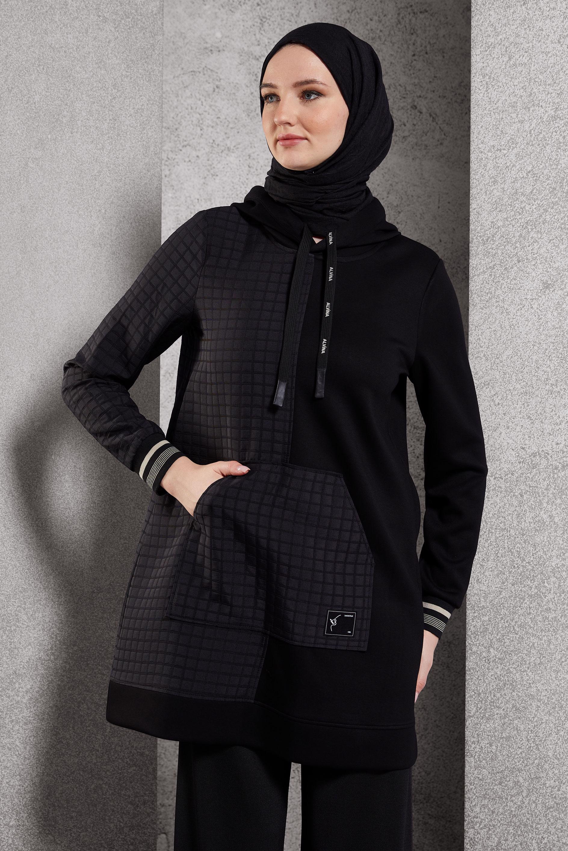 Hijab clothing BLACK HOODED TRACKSUIT TUNIC 45039