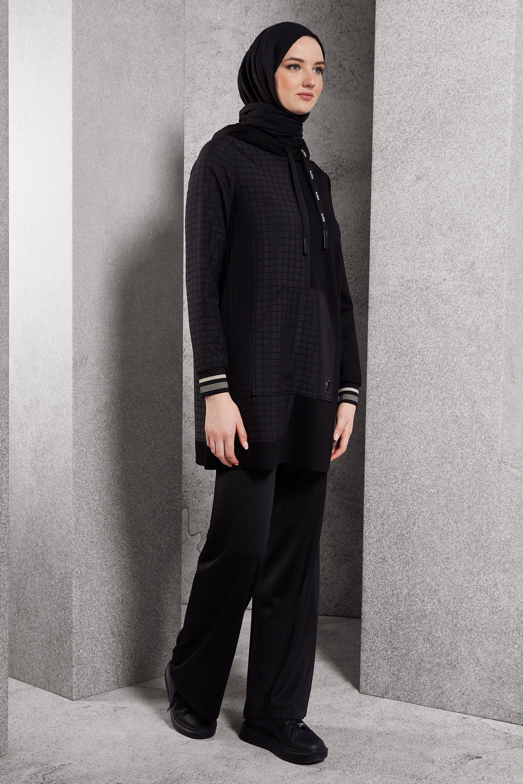 Hijab clothing BLACK HOODED TRACKSUIT TUNIC 45039