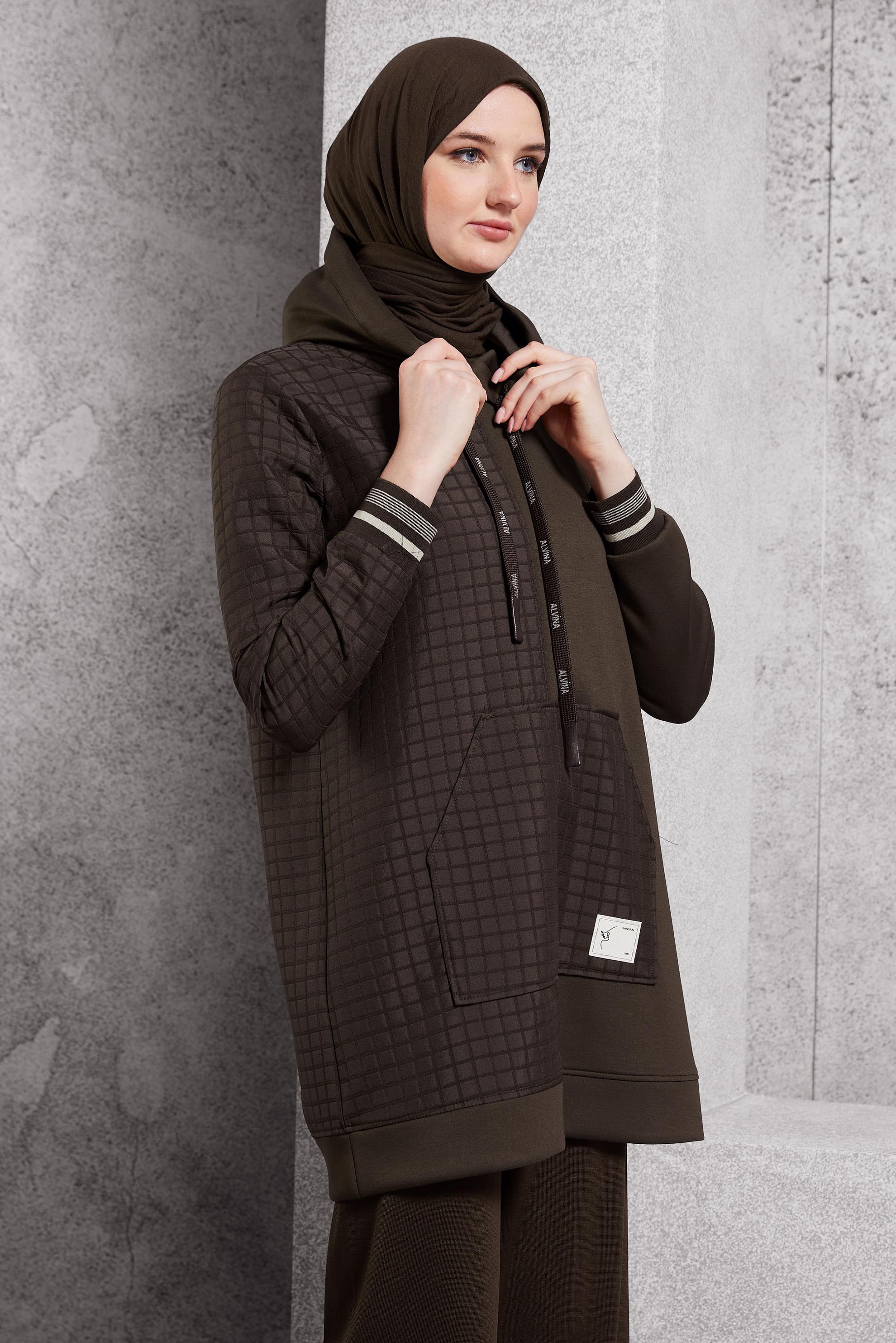 Hijab clothing BROWN HOODED TRACKSUIT TUNIC 45039