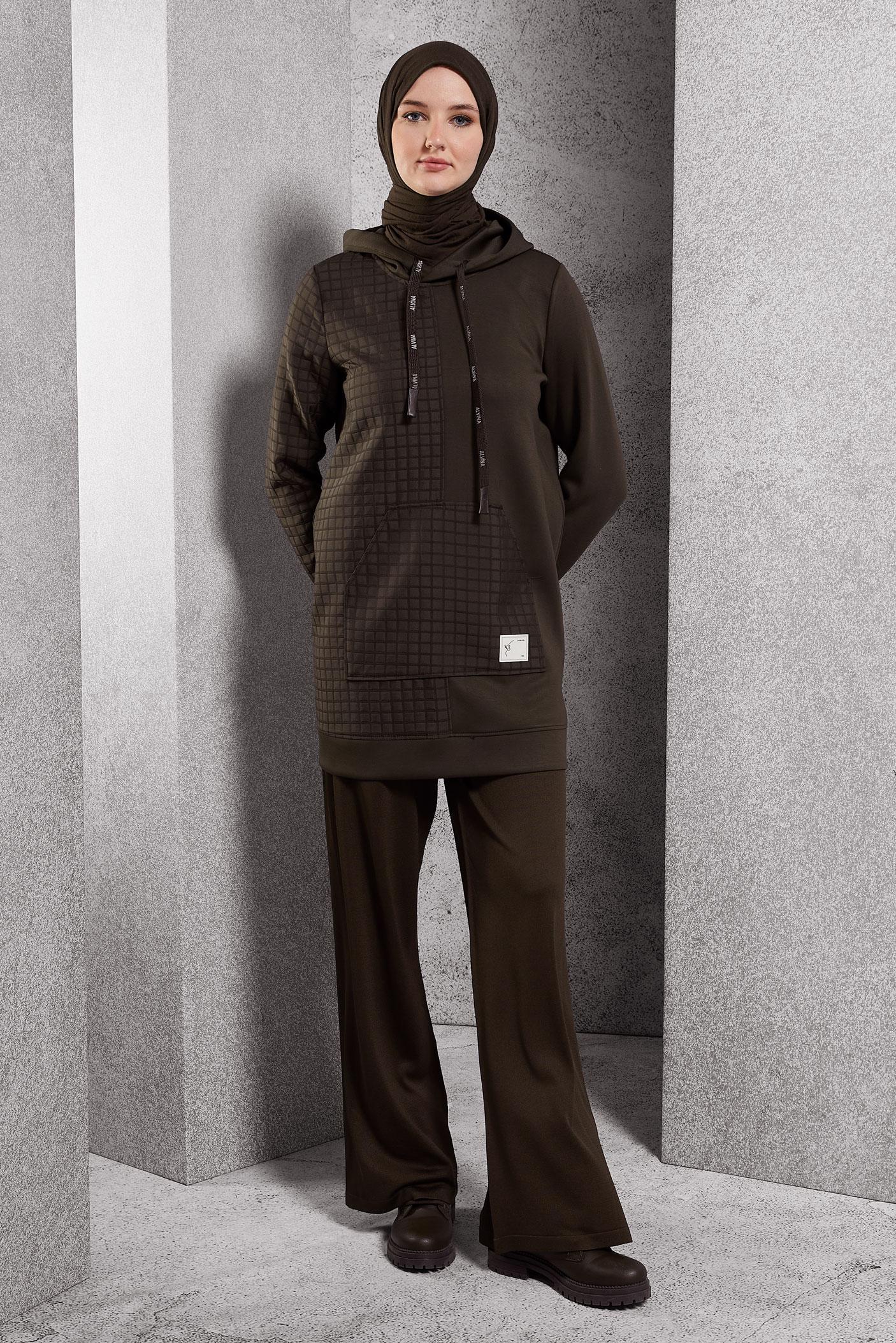 Hijab clothing BROWN HOODED TRACKSUIT TUNIC 45039