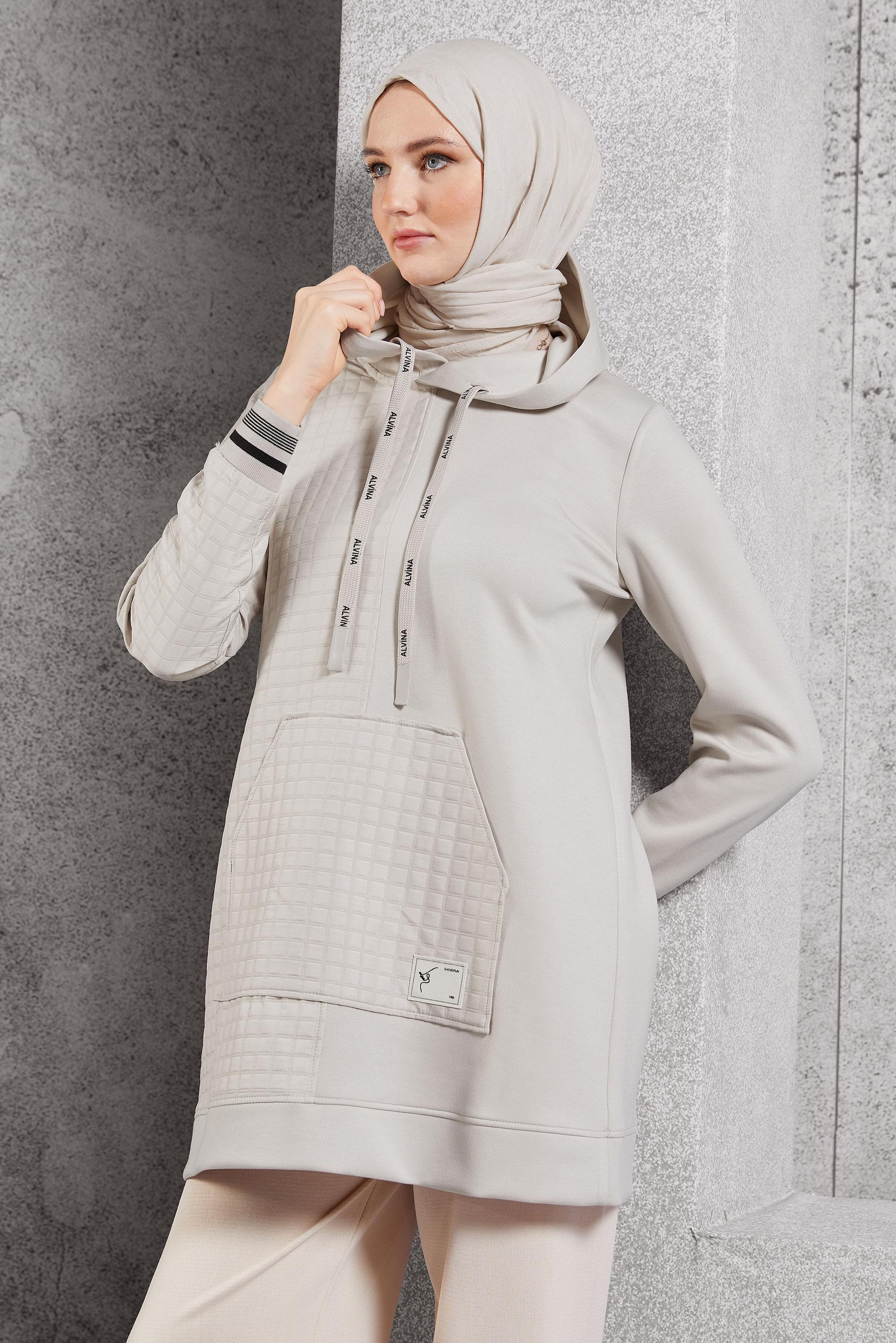 Hijab clothing BEIGE HOODED TRACKSUIT TUNIC 45039