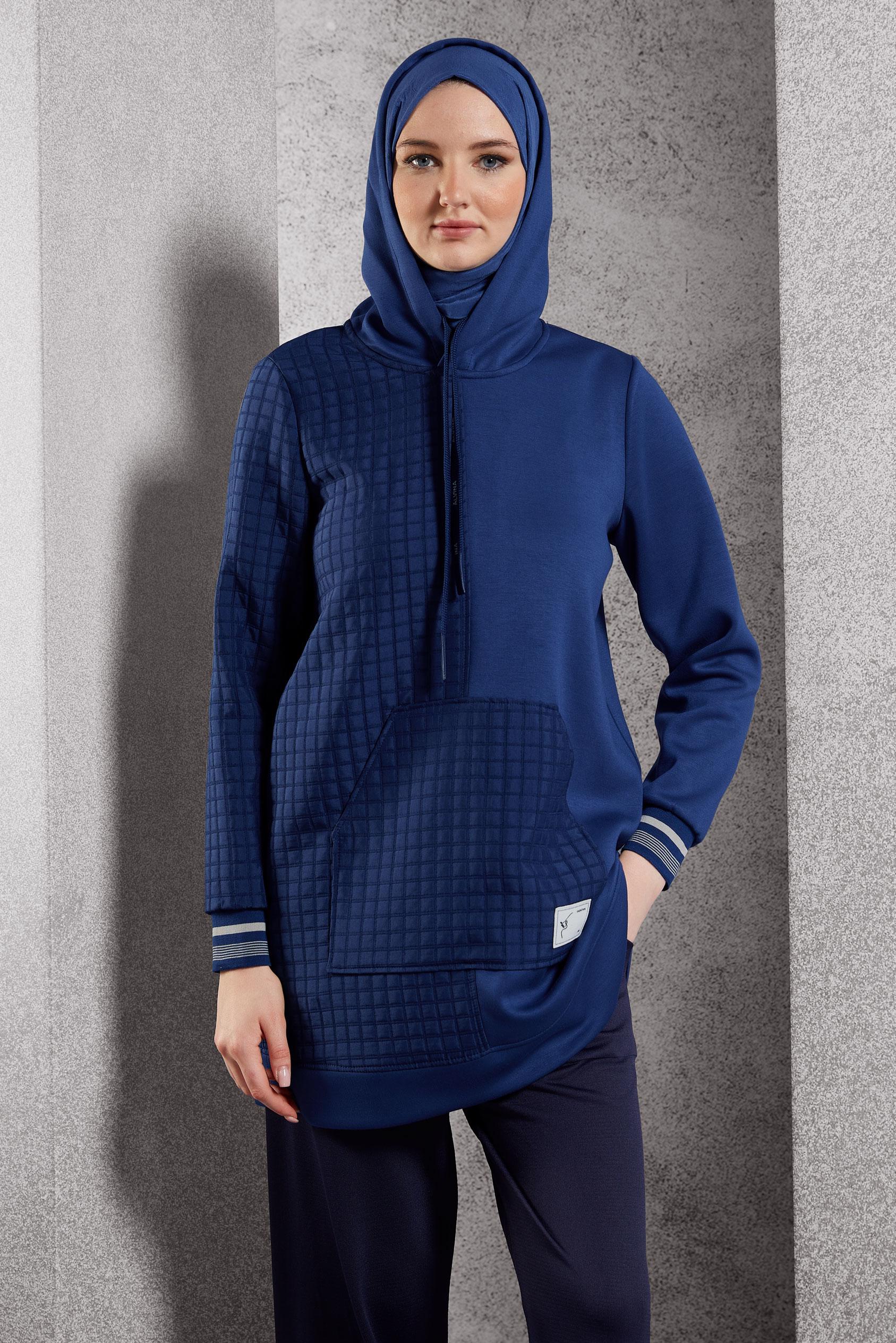Hijab clothing NAVY BLUE HOODED TRACKSUIT TUNIC 45039