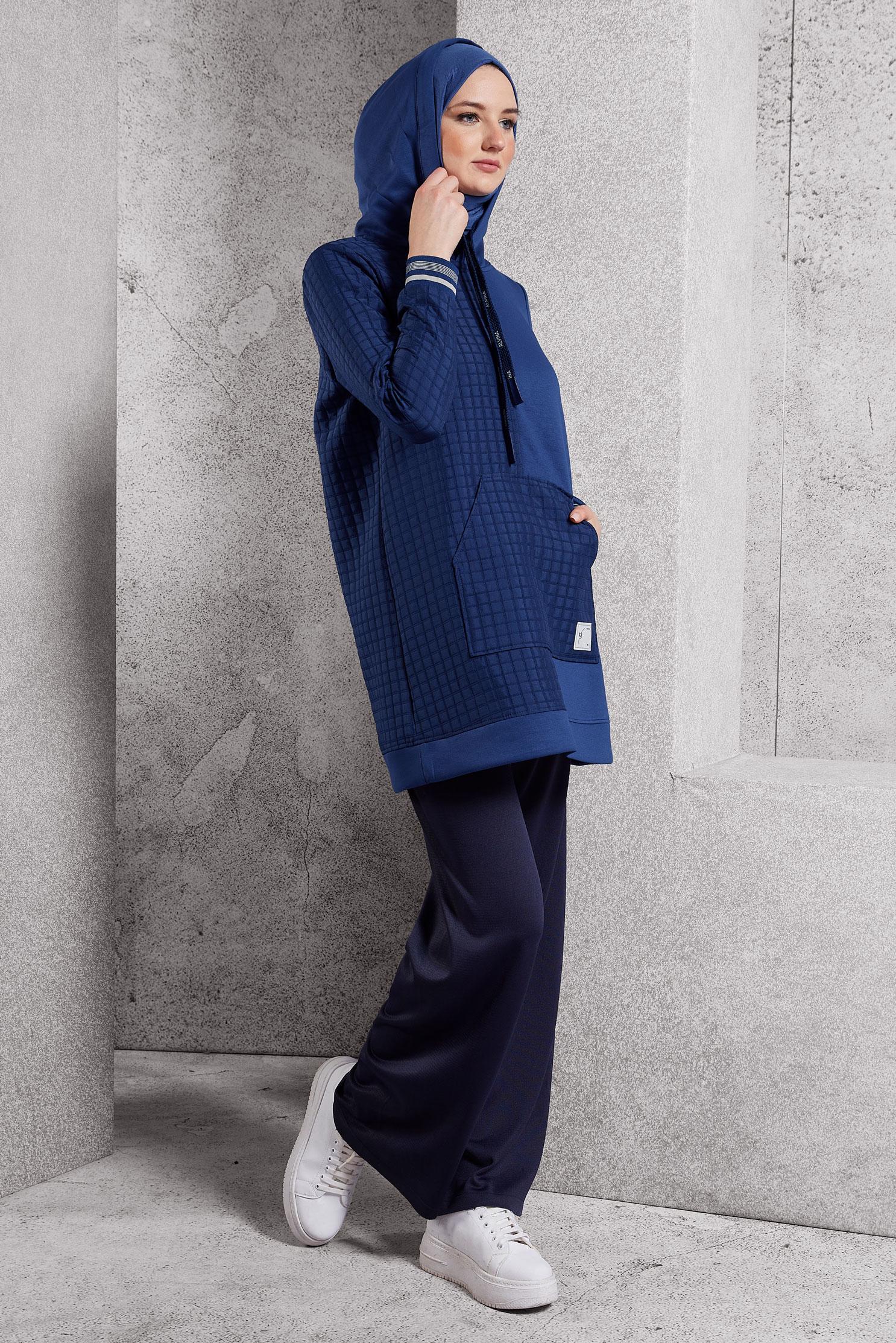 Hijab clothing NAVY BLUE HOODED TRACKSUIT TUNIC 45039