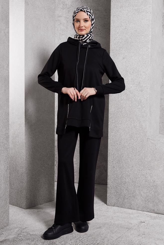 Vêtements hijab NOIR ENSEMBLE DE SURVÊTEMENT À CAPUCHE 45040 - ALVİNA