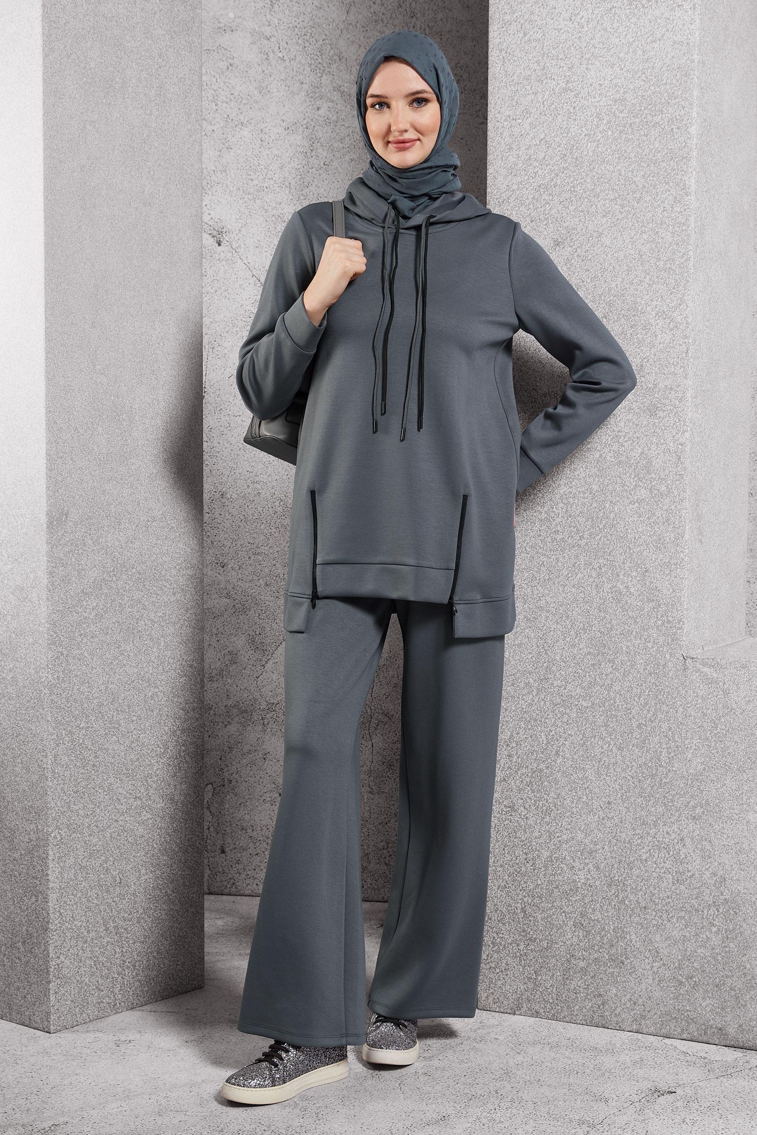 Vêtements hijab GRIS ENSEMBLE DE SURVÊTEMENT À CAPUCHE 45040