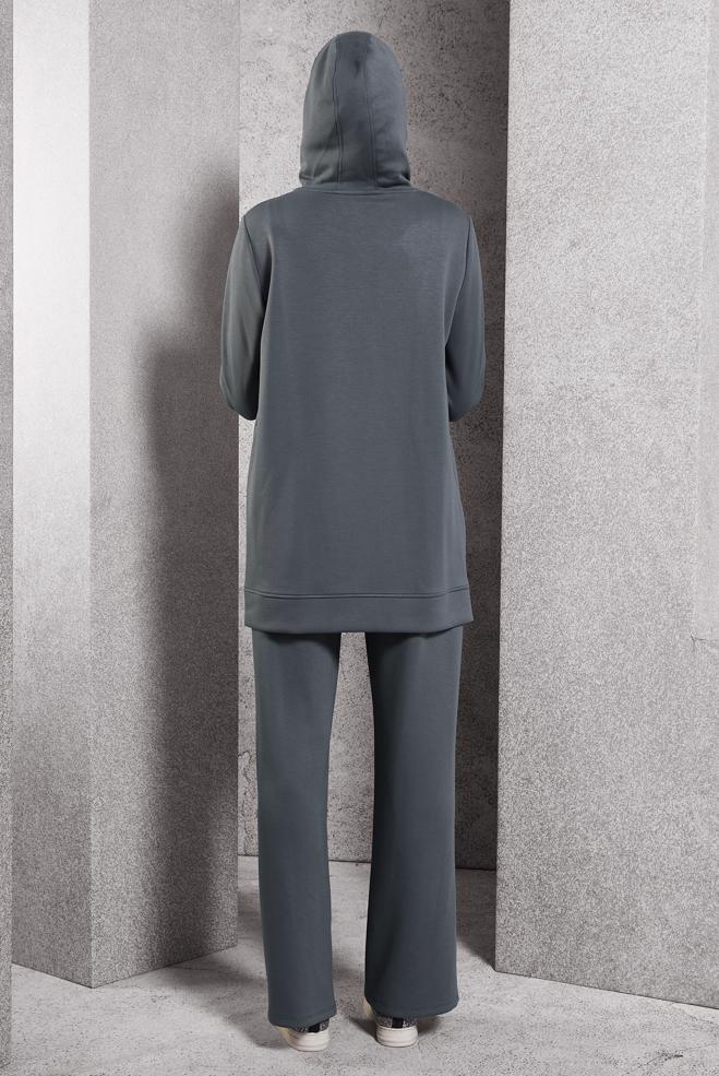 Vêtements hijab GRIS ENSEMBLE DE SURVÊTEMENT À CAPUCHE 45040 - ALVİNA