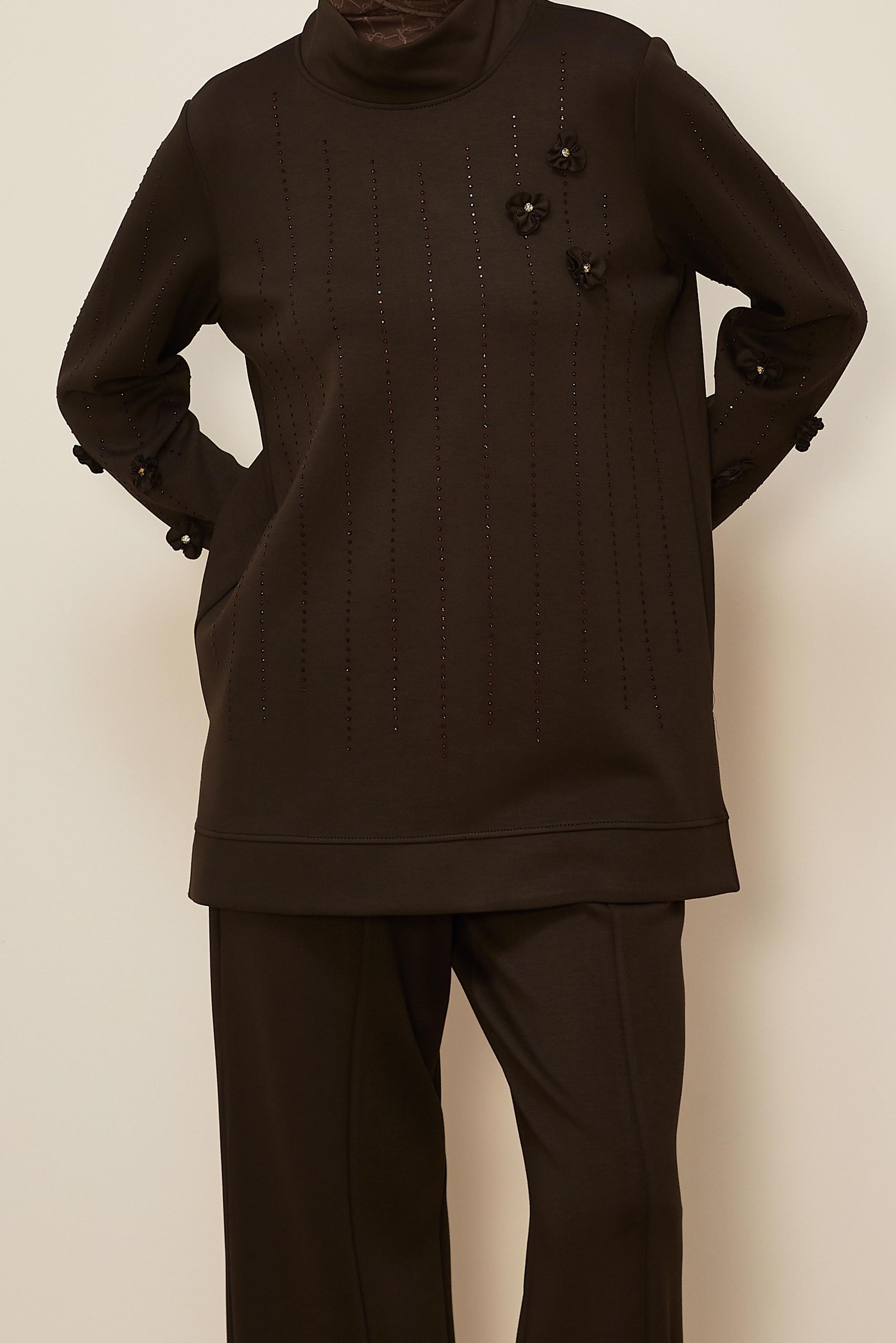 Vêtements hijab BRUN ENSEMBLE DE SURVÊTEMENT AVEC DÉTAIL DE BIJOUX 45041