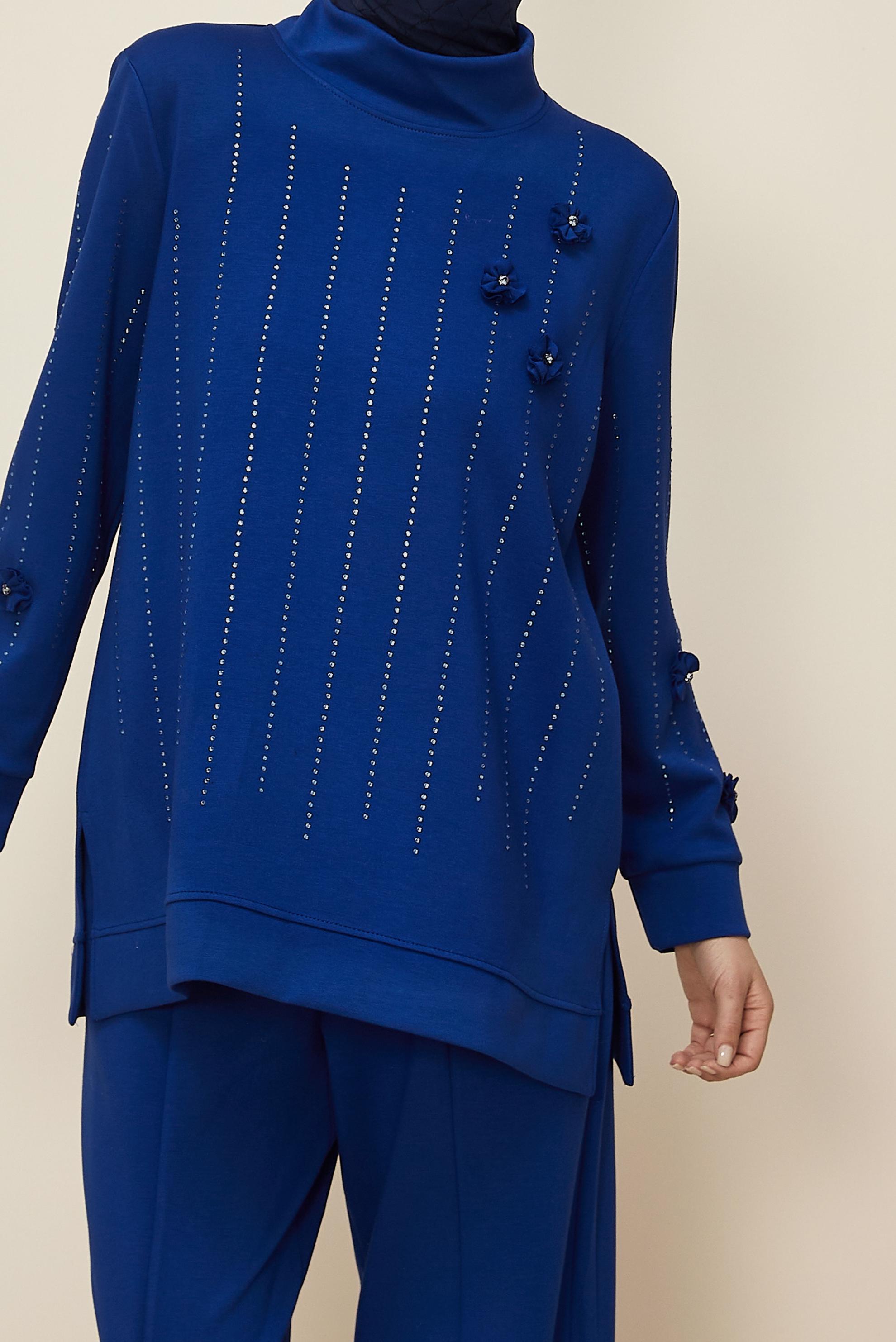 Vêtements hijab BLEU MARINE ENSEMBLE DE SURVÊTEMENT AVEC DÉTAIL DE BIJOUX 45041