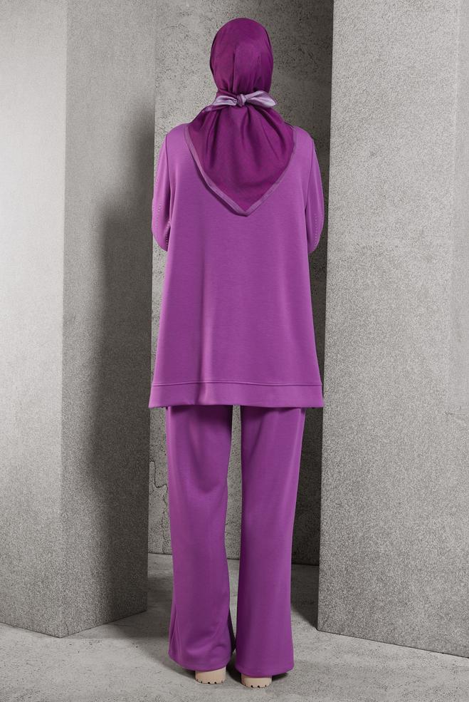 Vêtements hijab POURPRE ENSEMBLE DE SURVÊTEMENT AVEC DÉTAIL DE BIJOUX 45041 - ALVİNA