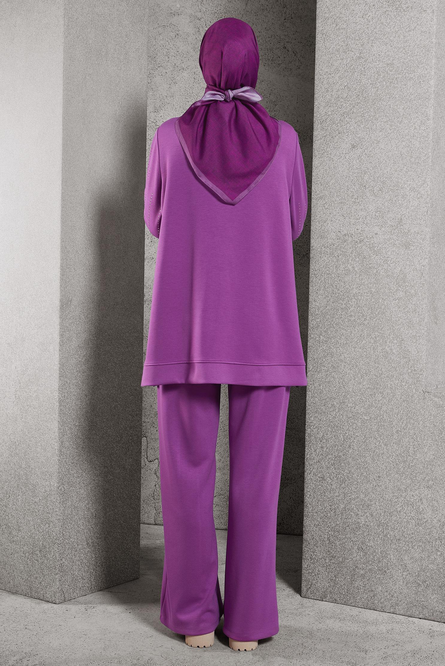 Tesettür giyim MOR TAŞLI PANTOLONLU EŞOFMAN TAKIM 45041