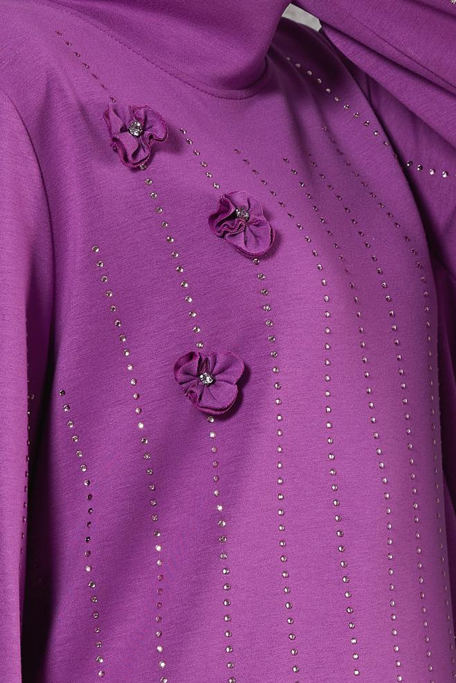Vêtements hijab POURPRE ENSEMBLE DE SURVÊTEMENT AVEC DÉTAIL DE BIJOUX 45041 - ALVİNA