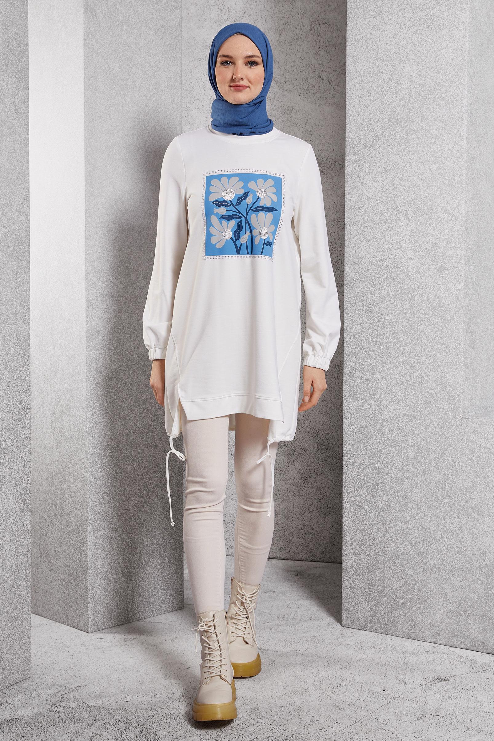 Hijab clothing WHITE PRINTED TRACKSUIT TUNIC 45042