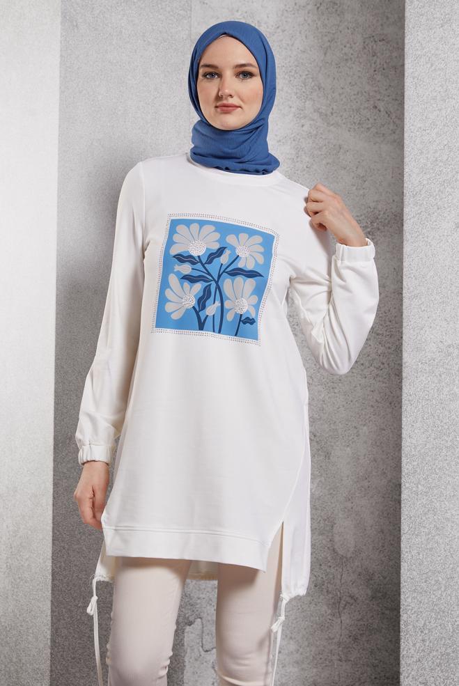 Hijab clothing WHITE PRINTED TRACKSUIT TUNIC 45042 - ALVİNA