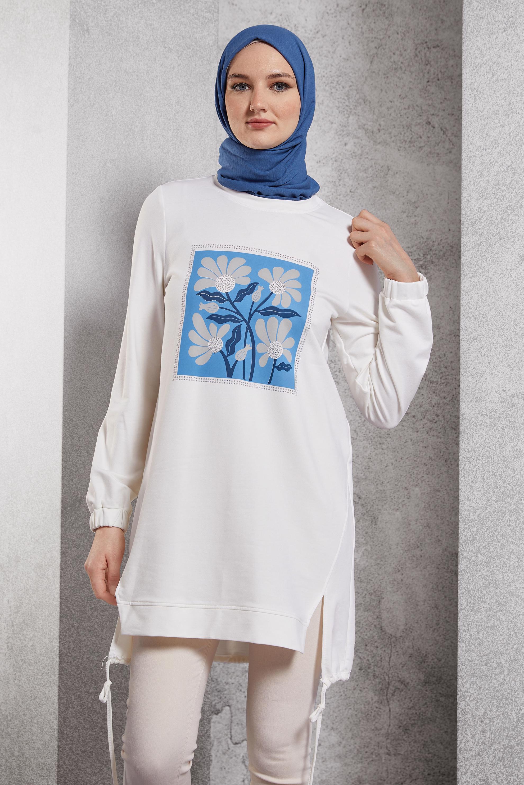 Hijab clothing WHITE PRINTED TRACKSUIT TUNIC 45042