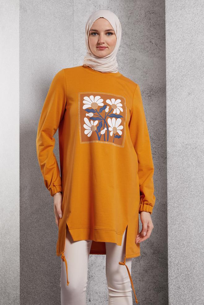 Hijab clothing YELLOW PRINTED TRACKSUIT TUNIC 45042 - ALVİNA