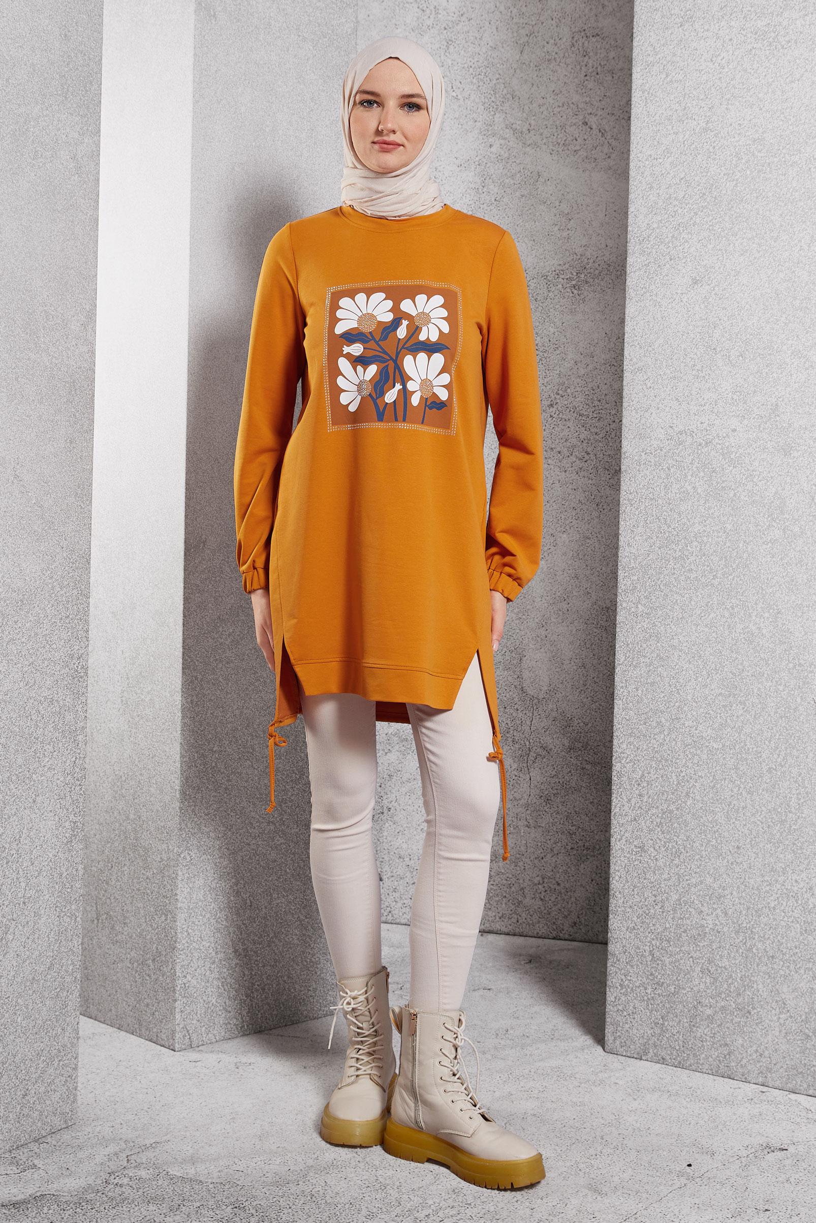 Hijab clothing YELLOW PRINTED TRACKSUIT TUNIC 45042