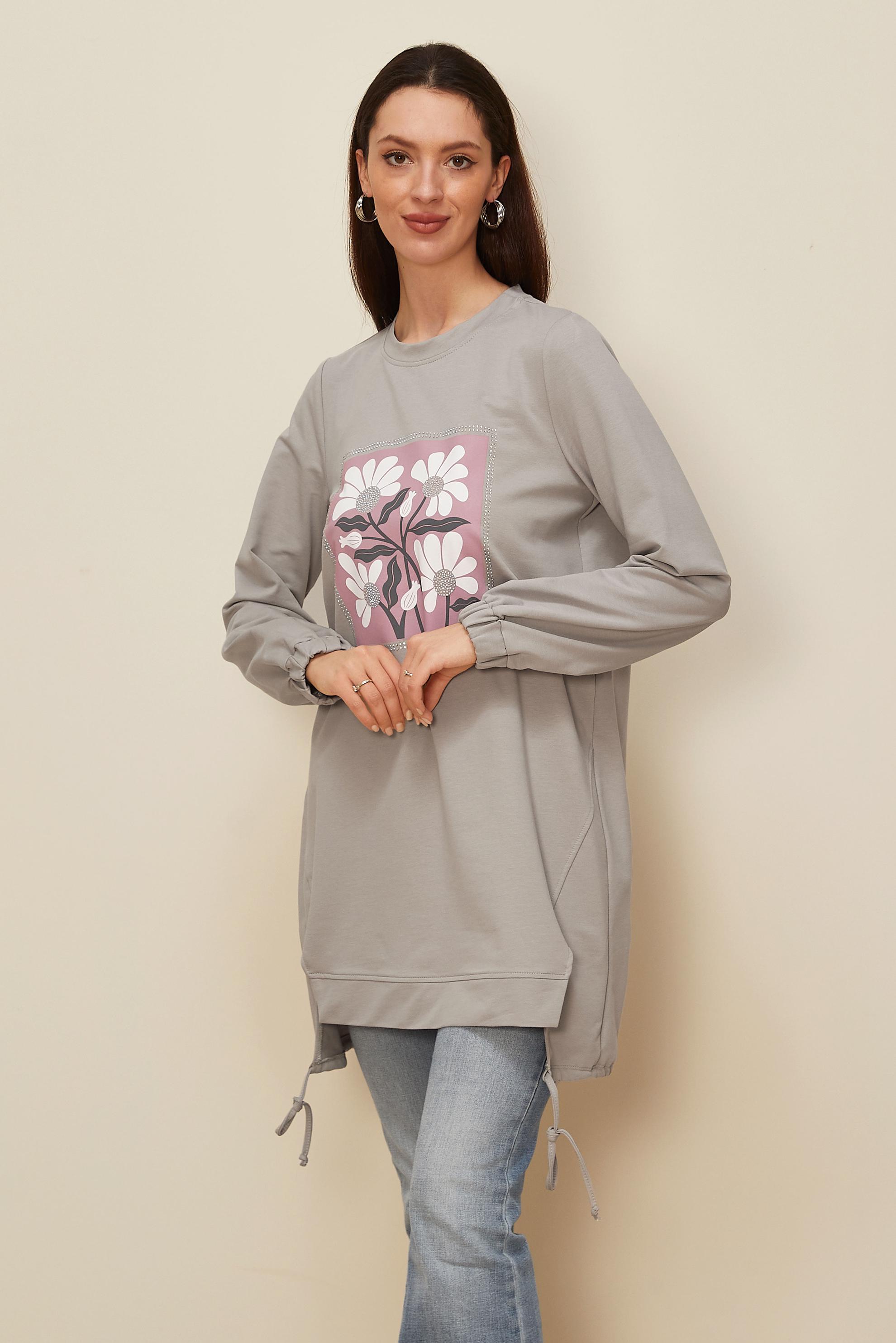 Vêtements hijab GRIS TUNIQUE DE SURVÊTEMENT IMPRIMÉE 45042