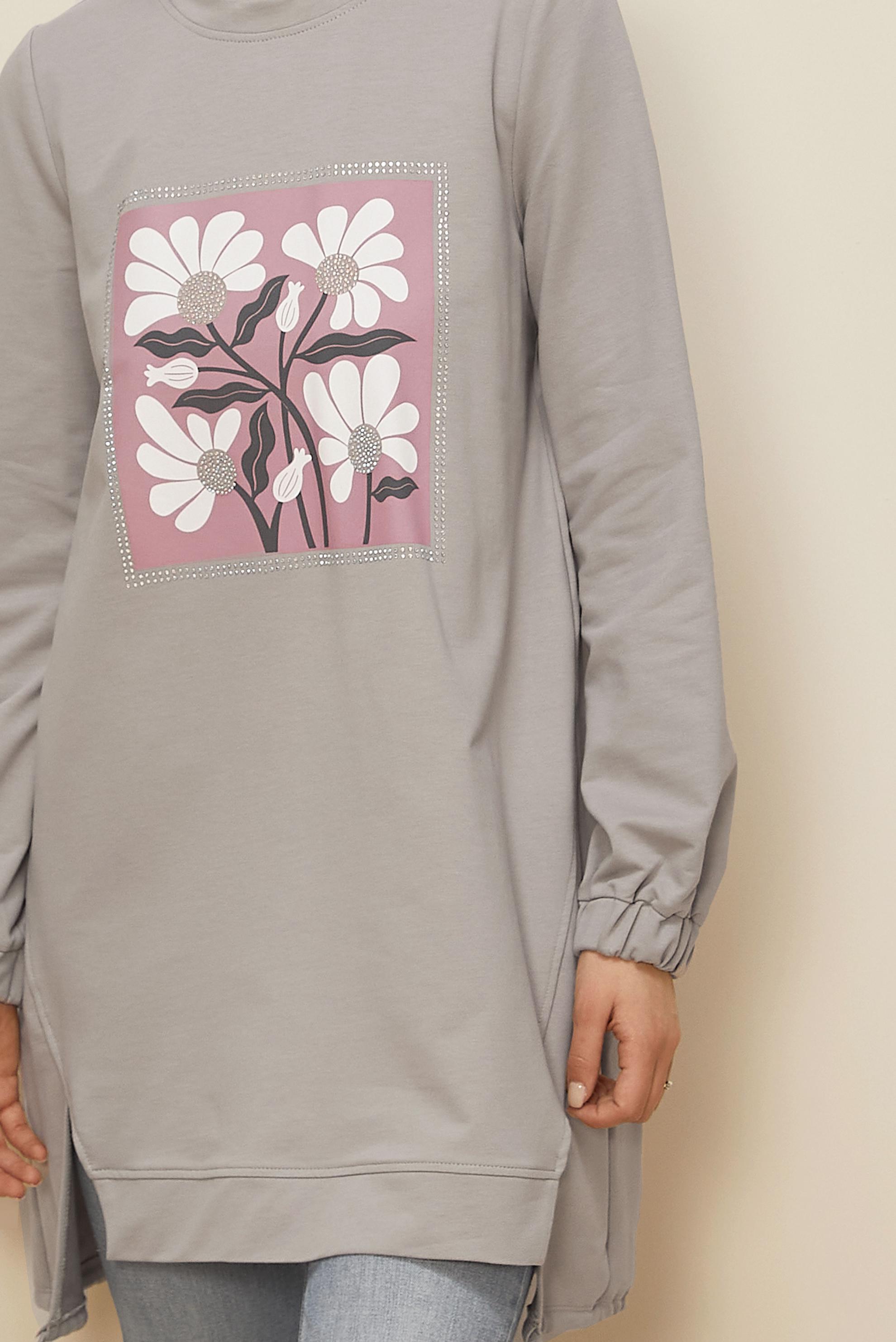 Vêtements hijab GRIS TUNIQUE DE SURVÊTEMENT IMPRIMÉE 45042