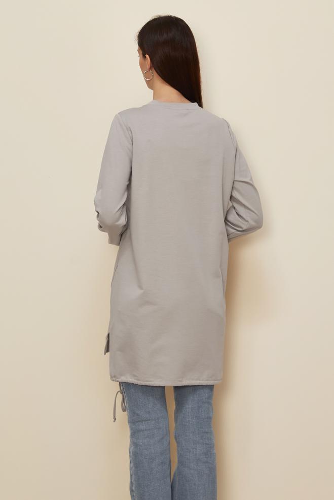 Vêtements hijab GRIS TUNIQUE DE SURVÊTEMENT IMPRIMÉE 45042 - ALVİNA