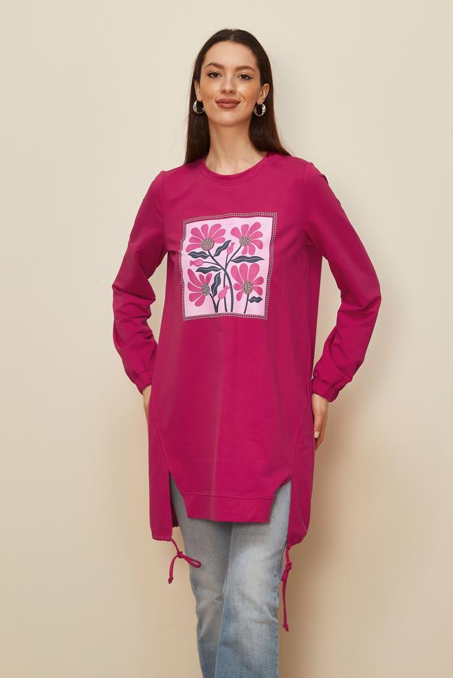 Vêtements hijab FUCHSIA TUNIQUE DE SURVÊTEMENT IMPRIMÉE 45042 - ALVİNA