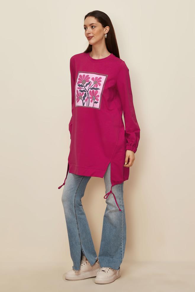 Vêtements hijab FUCHSIA TUNIQUE DE SURVÊTEMENT IMPRIMÉE 45042 - ALVİNA