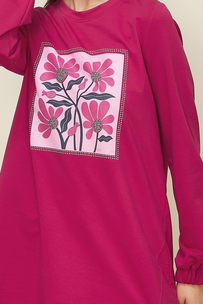 Vêtements hijab FUCHSIA TUNIQUE DE SURVÊTEMENT IMPRIMÉE 45042 - ALVİNA