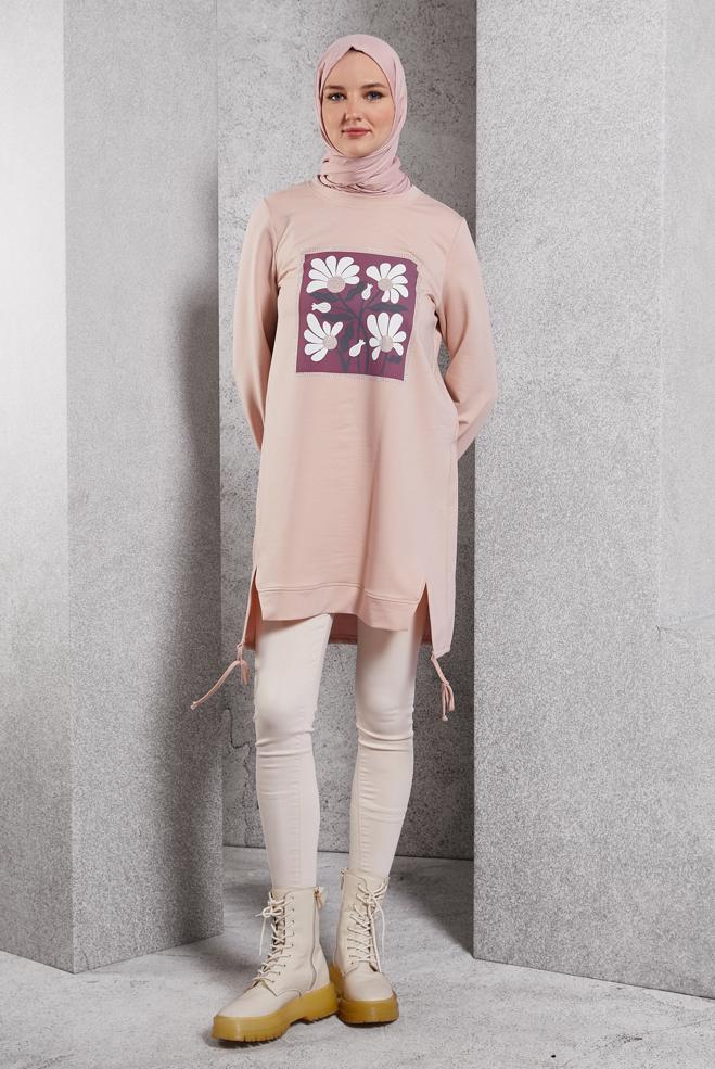 Hijab clothing POWDER PRINTED TRACKSUIT TUNIC 45042 - ALVİNA