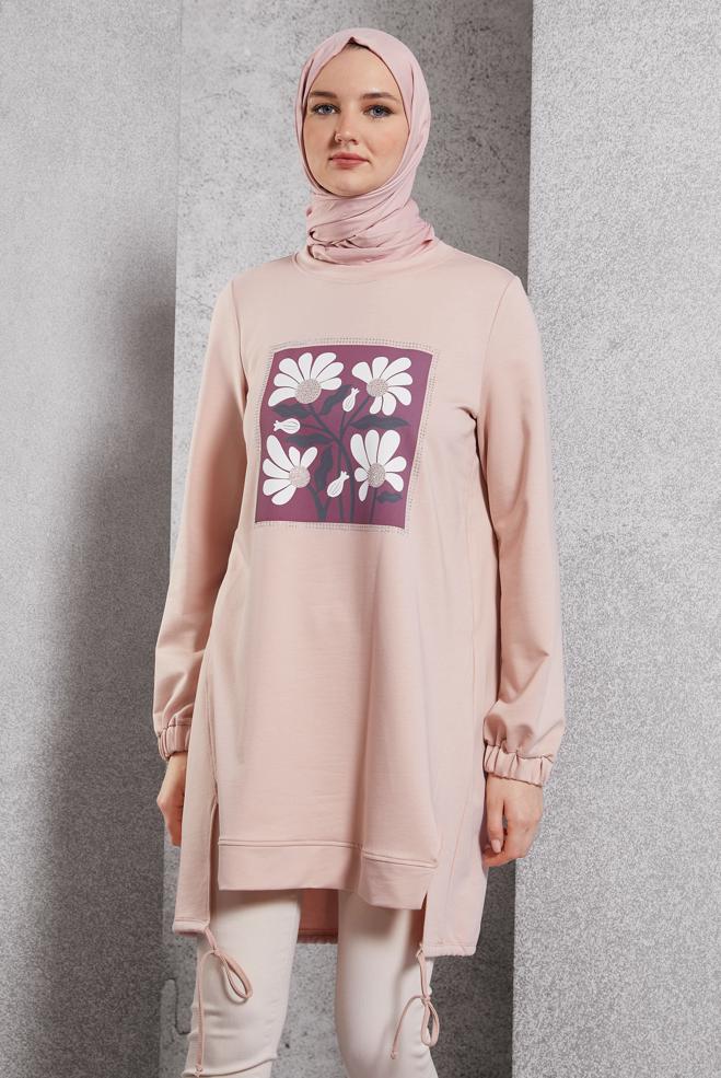 Hijab clothing POWDER PRINTED TRACKSUIT TUNIC 45042 - ALVİNA
