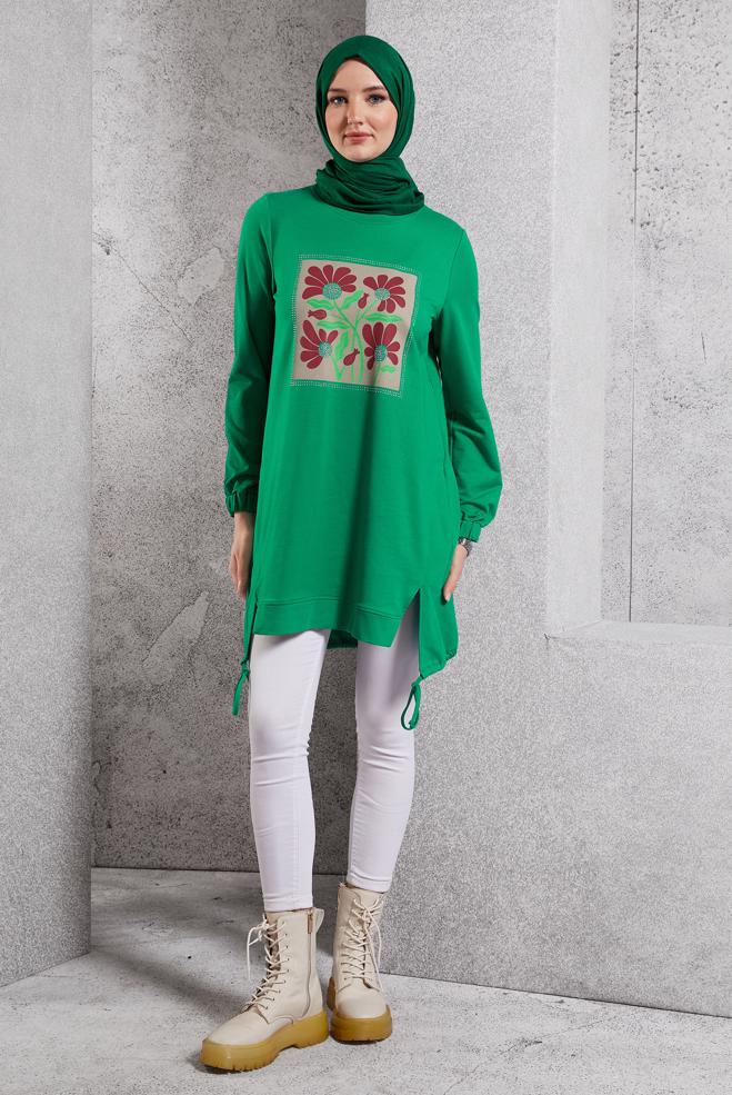 Hijab clothing GREEN PRINTED TRACKSUIT TUNIC 45042 - ALVİNA