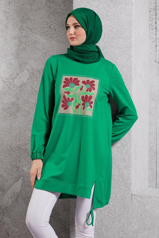 Hijab clothing GREEN PRINTED TRACKSUIT TUNIC 45042 - ALVİNA