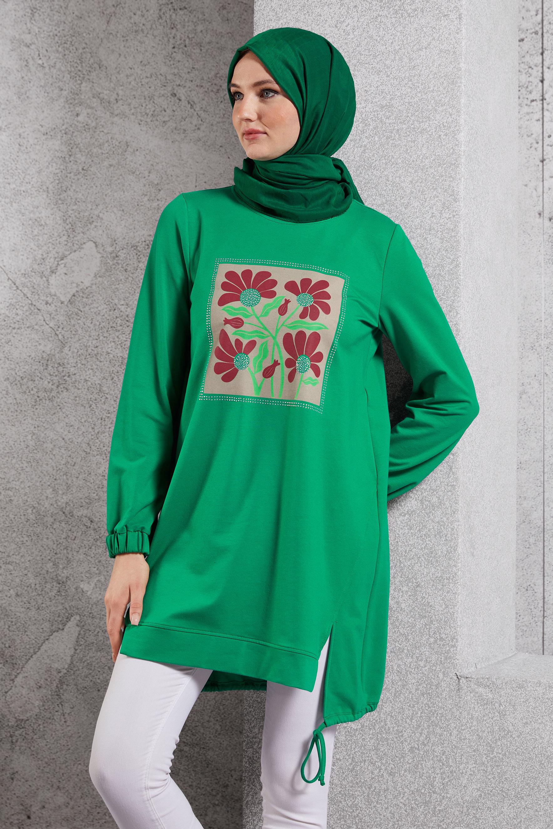 Hijab clothing GREEN PRINTED TRACKSUIT TUNIC 45042