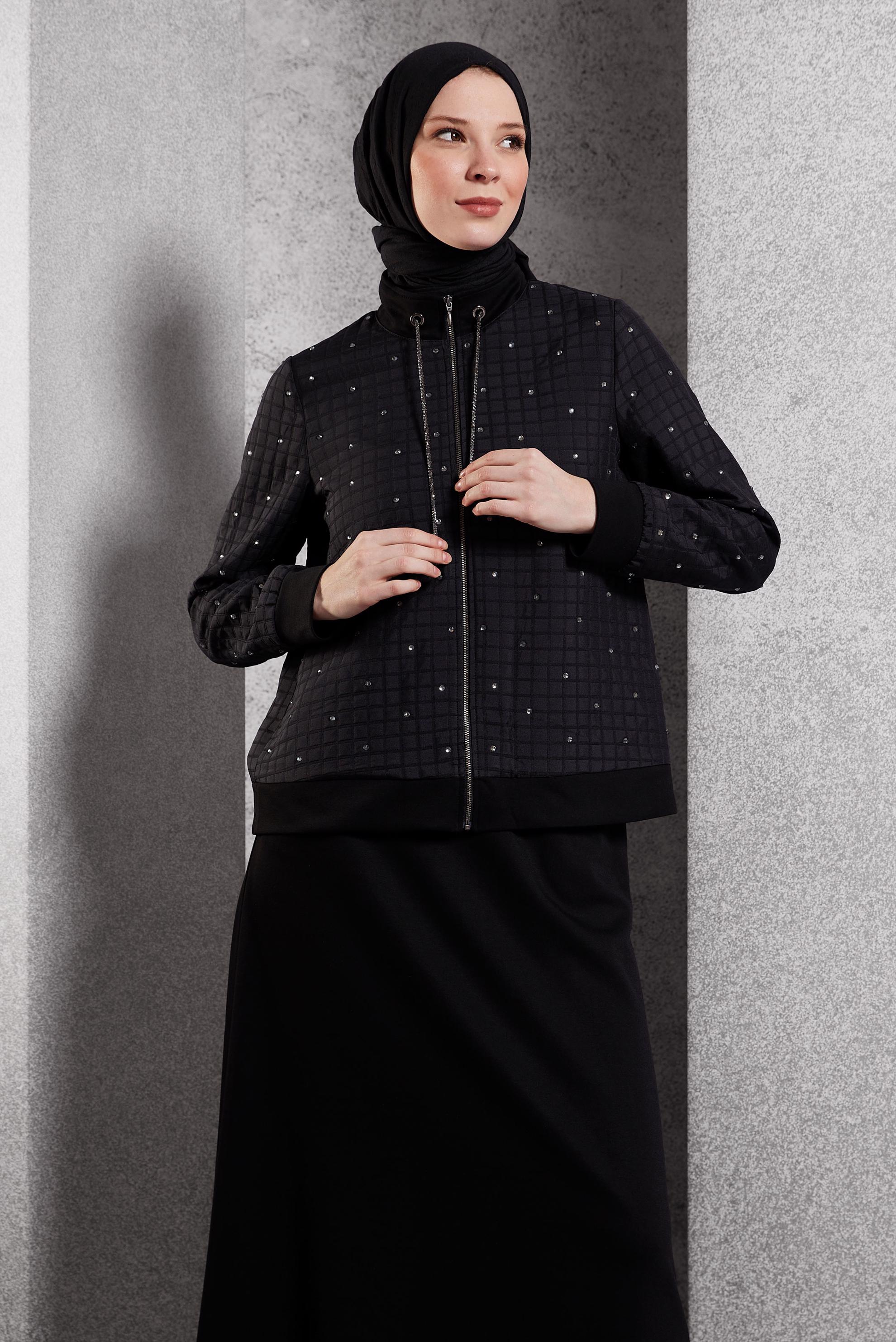 Vêtements hijab NOIR ENSEMBLE DE SURVÊTEMENT À JUPE 45052