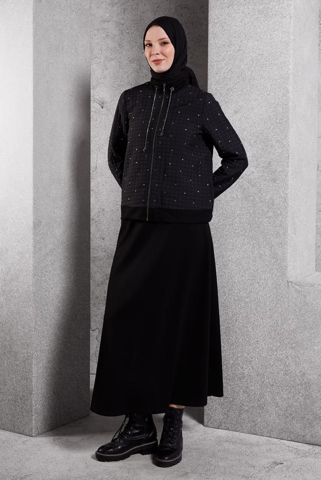 Vêtements hijab NOIR ENSEMBLE DE SURVÊTEMENT À JUPE 45052 - ALVİNA