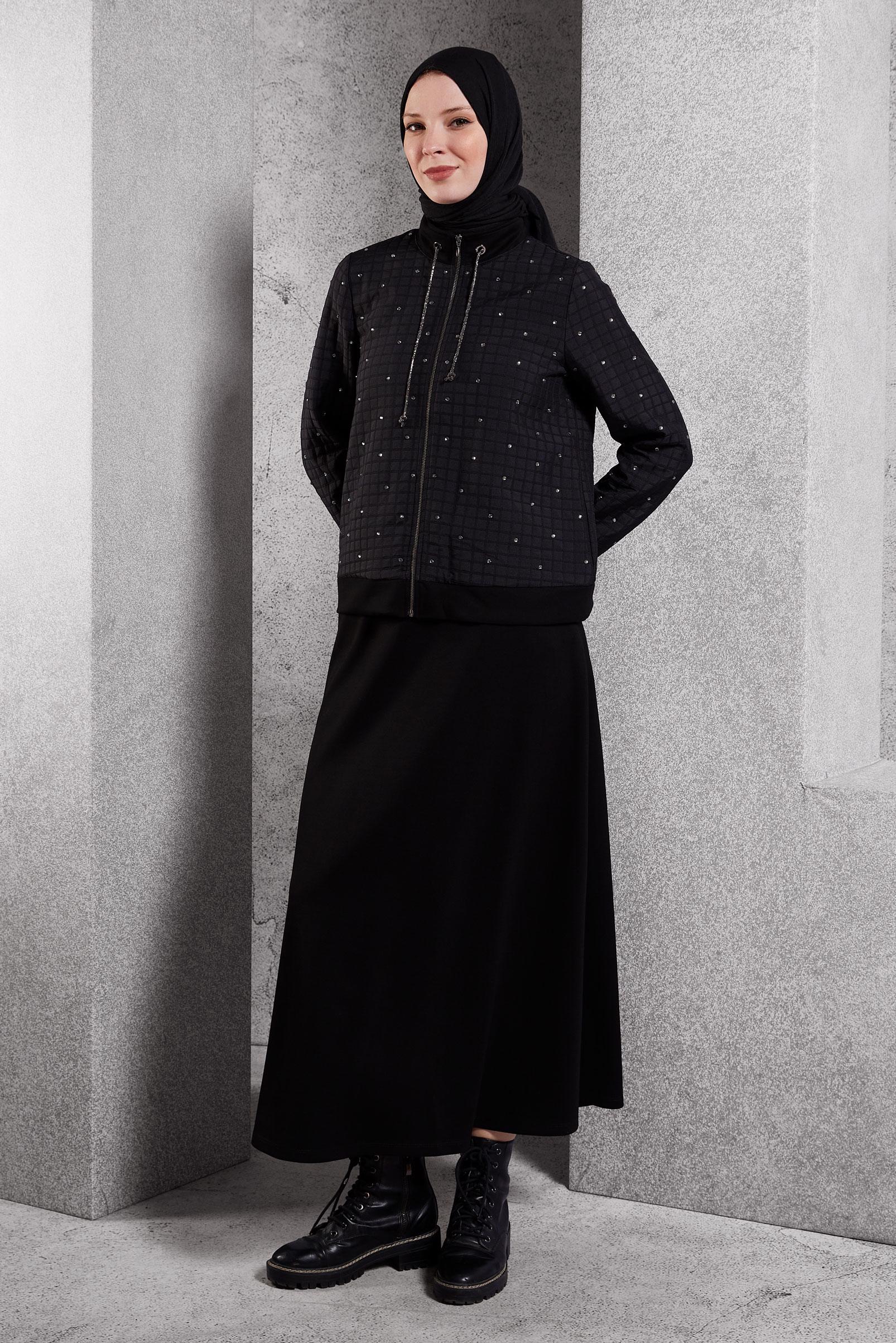 Vêtements hijab NOIR ENSEMBLE DE SURVÊTEMENT À JUPE 45052