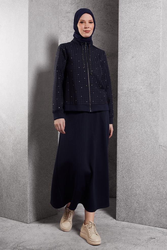 Vêtements hijab BLEU MARINE ENSEMBLE DE SURVÊTEMENT À JUPE 45052 - ALVİNA