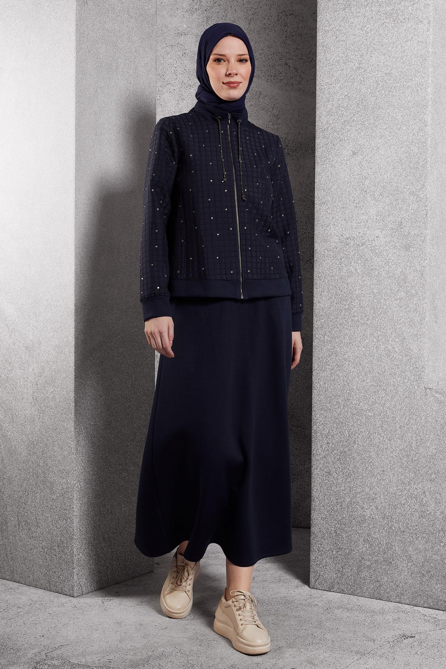 Vêtements hijab BLEU MARINE ENSEMBLE DE SURVÊTEMENT À JUPE 45052