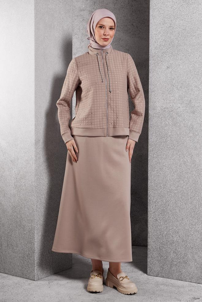 Vêtements hijab BRUN ENSEMBLE DE SURVÊTEMENT À JUPE 45052 - ALVİNA