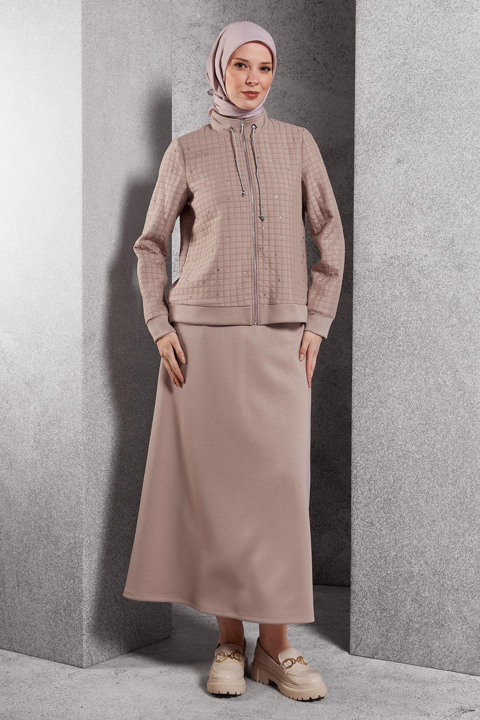 Vêtements hijab BRUN ENSEMBLE DE SURVÊTEMENT À JUPE 45052