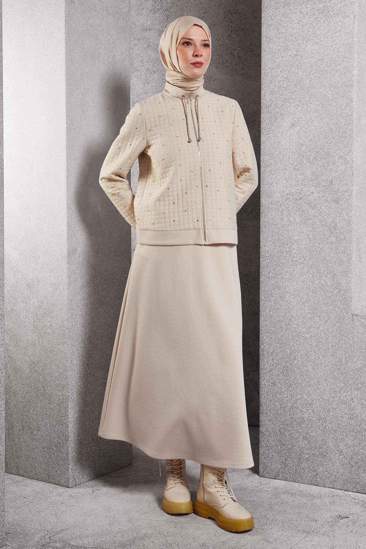 Vêtements hijab ÉCRUE ENSEMBLE DE SURVÊTEMENT À JUPE 45052