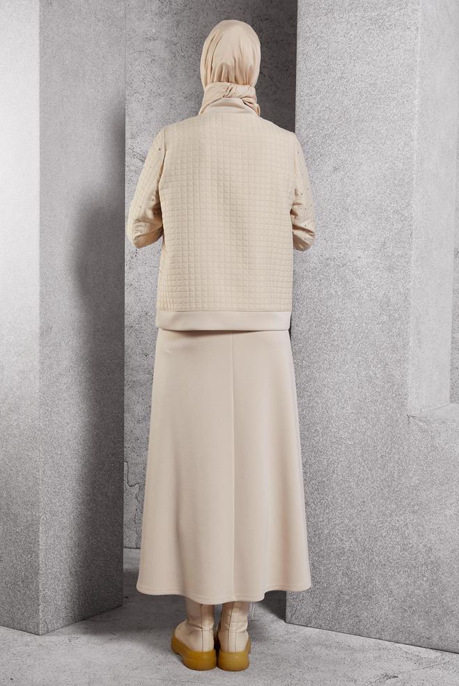 Vêtements hijab ÉCRUE ENSEMBLE DE SURVÊTEMENT À JUPE 45052 - ALVİNA