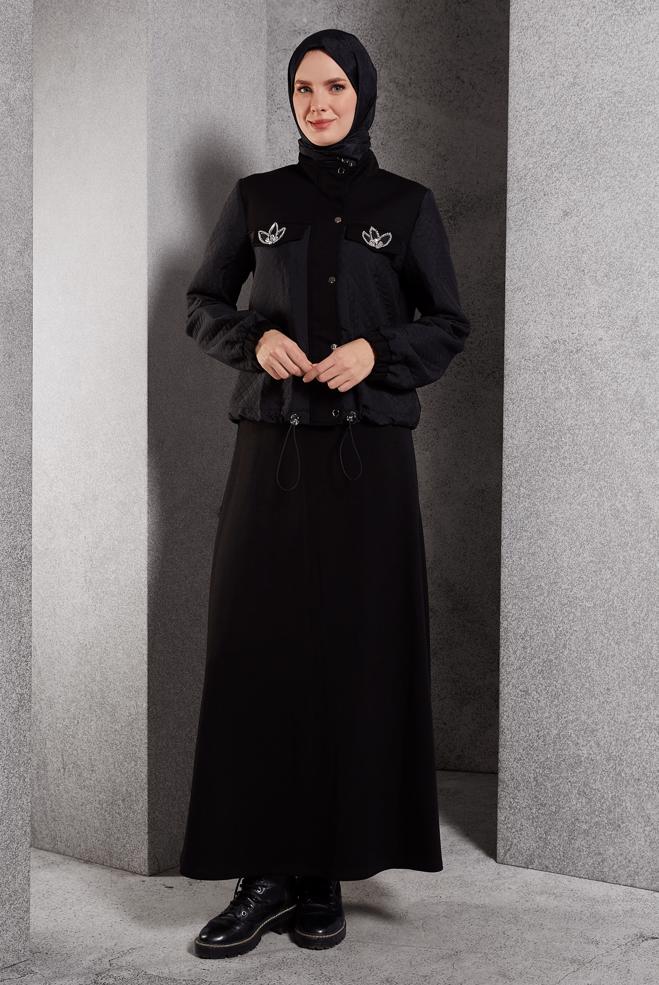 Vêtements hijab NOIR ENSEMBLE DE SURVÊTEMENT À JUPE 45053 - ALVİNA