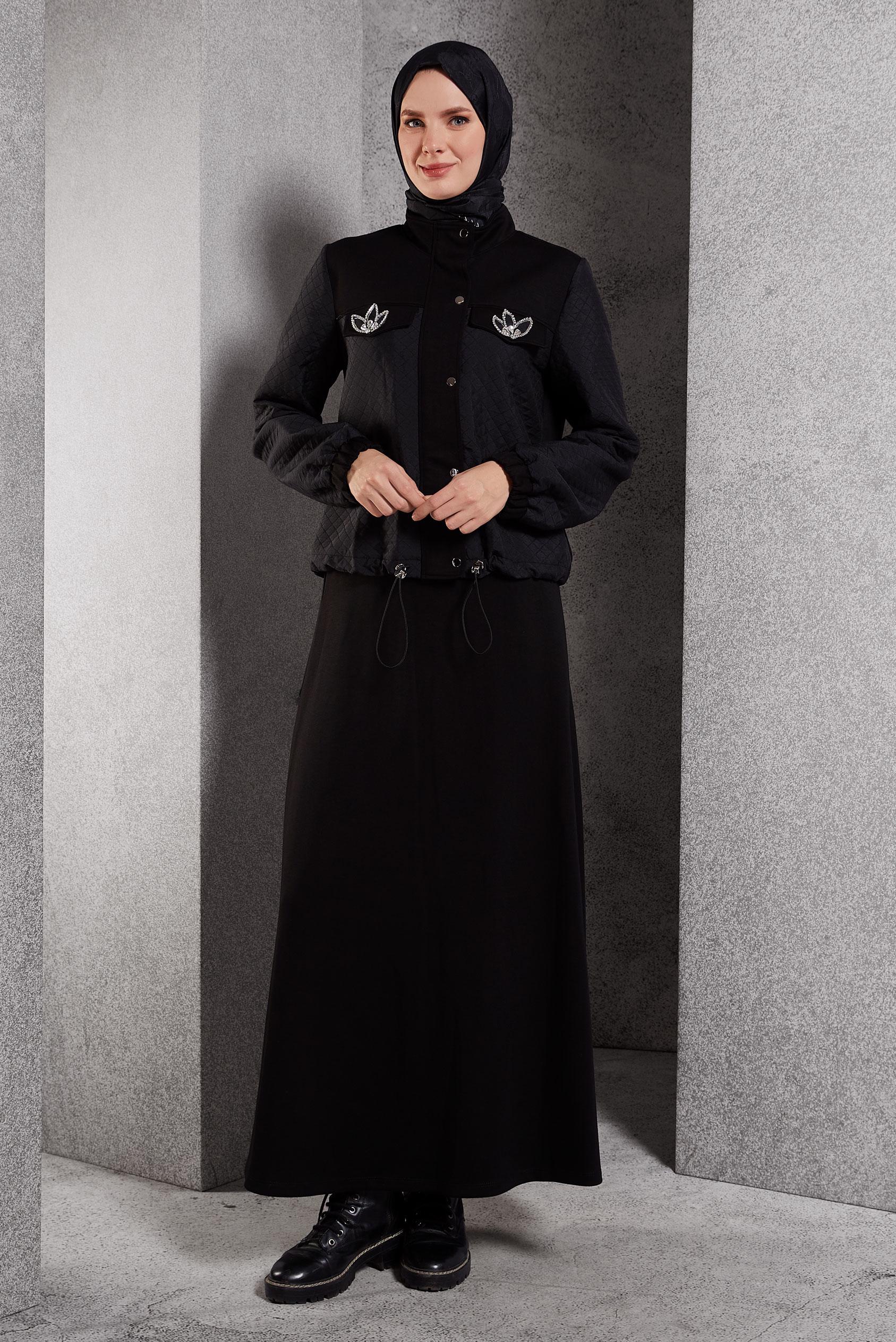 Vêtements hijab NOIR ENSEMBLE DE SURVÊTEMENT À JUPE 45053