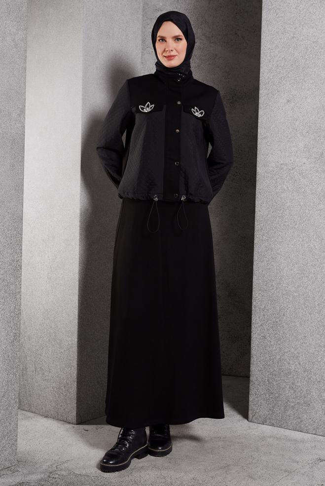 Vêtements hijab NOIR ENSEMBLE DE SURVÊTEMENT À JUPE 45053 - ALVİNA